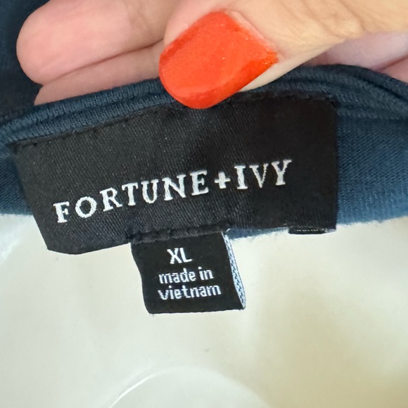 FORTUNE + IVY Adeline Key Hole Mixed Material Blouse blue women’s XL stitch fix - Picture 10 of 12